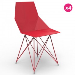 Set of 4 chairs FAZ Vondom feet stainless steel red without armrests